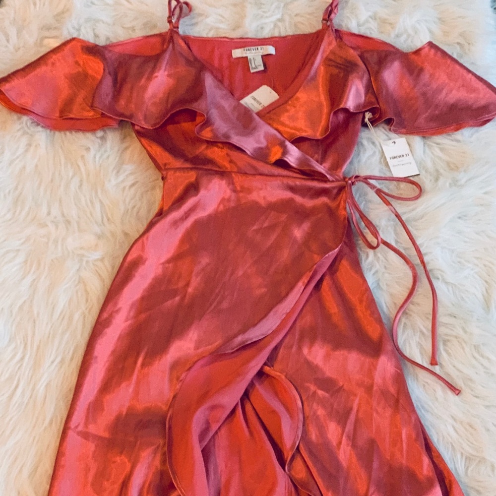 NWT Coral silk Wrap Dress